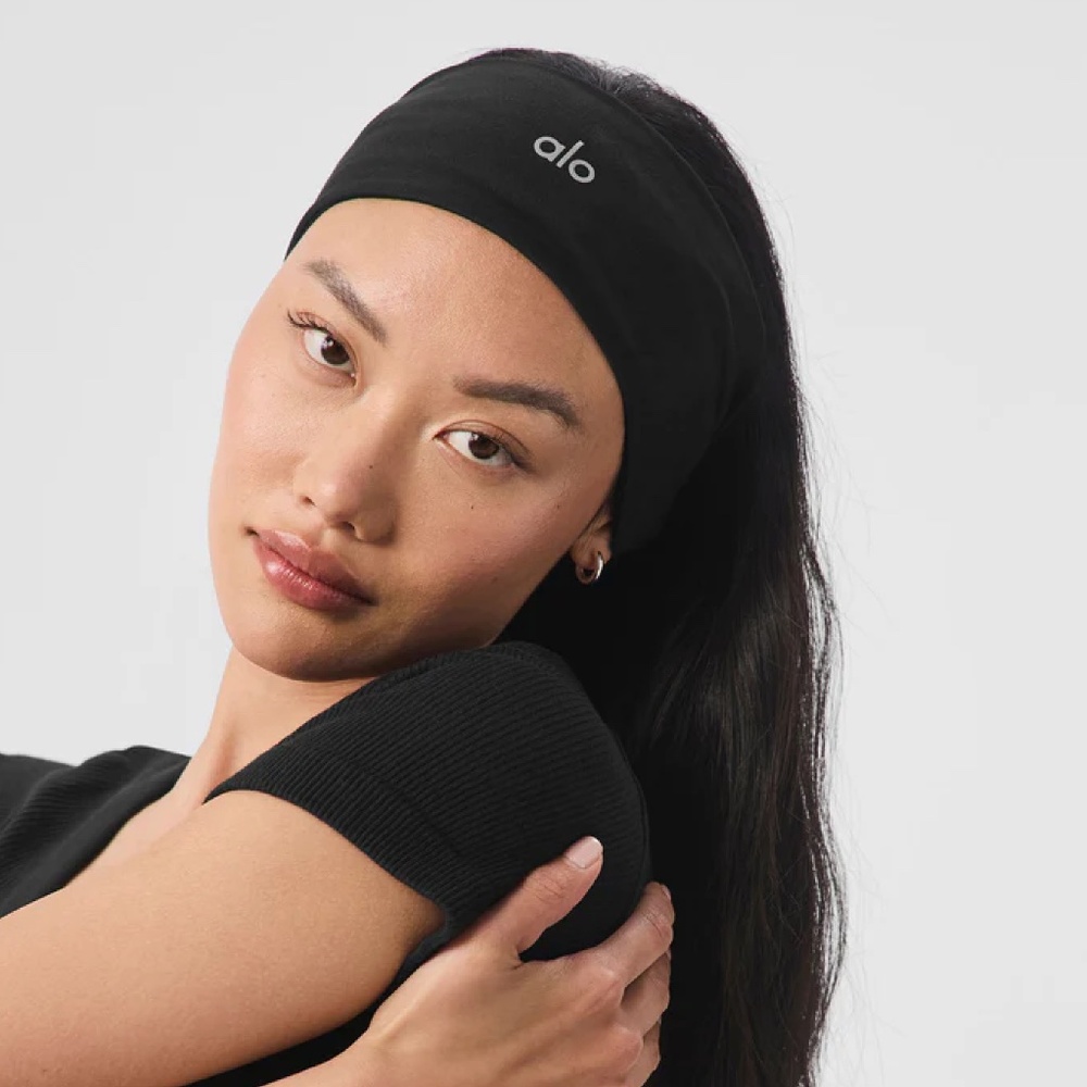 NWT ALO Yoga Black Conquer Performance Unisex Headband One Size